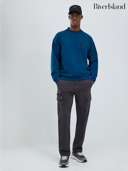 River Island Blue Bright Long Sleeve Regular Lad Luminus Crew Top (Y08677) | €65