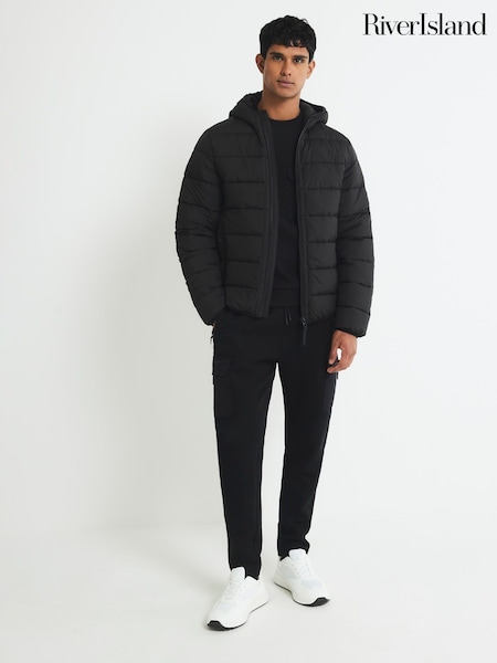 River Island Black Hooded Puffer Jacket (Y08681) | €76