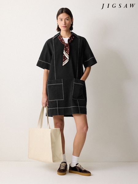 Jigsaw Black Denim Contrast Stitched Dress (Y08722) | €185