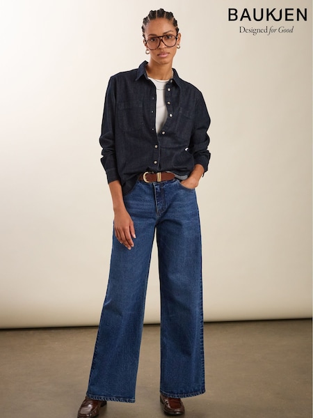 Baukjen Blue Stretch Cotton Wide Leg Slouch Jeans (Y08727) | €183