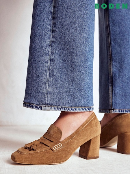 Boden Brown Sol Block Heeled Penny Loafers (Y08760) | €216