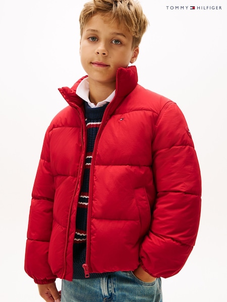 Tommy Hilfiger Red Back Flag Logo Puffer Jacket (Y08763) | €146 - €172