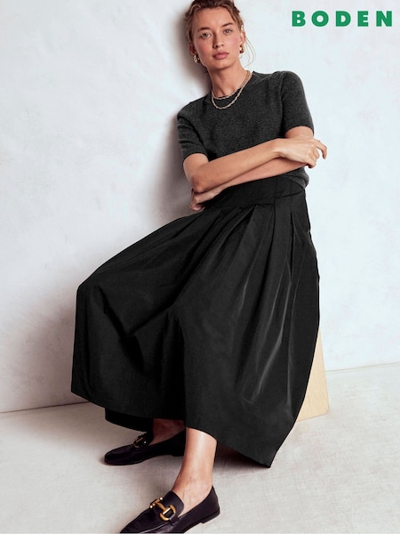 Boden Black Valentina Taffeta Midi Skirt (Y08816) | €154