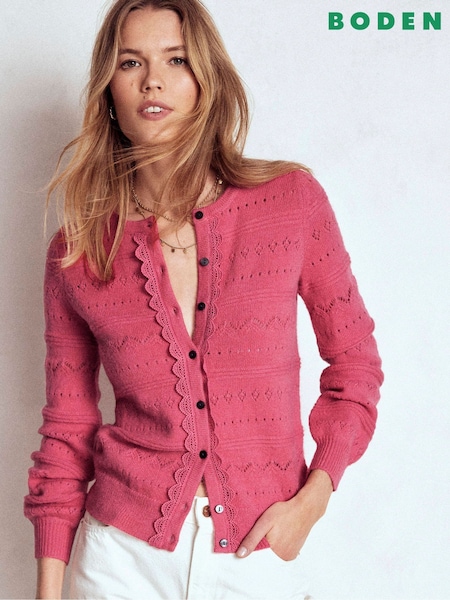 Boden Pink Leticia Lace Trim Cardigan (Y08820) | AED693