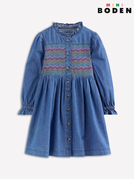 Boden Blue Suki Long Sleeve Smocked Dress (Y08821) | €60 - €69