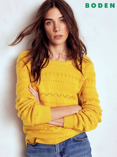 Boden Yellow Leticia Lace Trim Jumper (Y08826) | €154