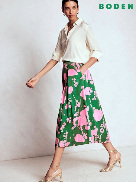 Boden Green Verity Cotton Midi Skirt (Y08829) | €147