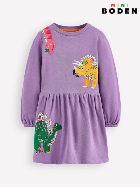 Boden Purple Appliqué Sweatshirt Dress (Y08834) | 173 QAR - 193 QAR
