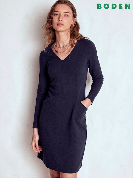 Boden Blue Ellen V-Neck Ottoman Dress (Y08844) | €117