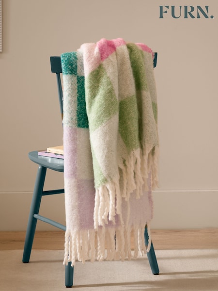 Furn Aqua Blossom Maisie Checked Tasselled Throw (Y08968) | R$ 435
