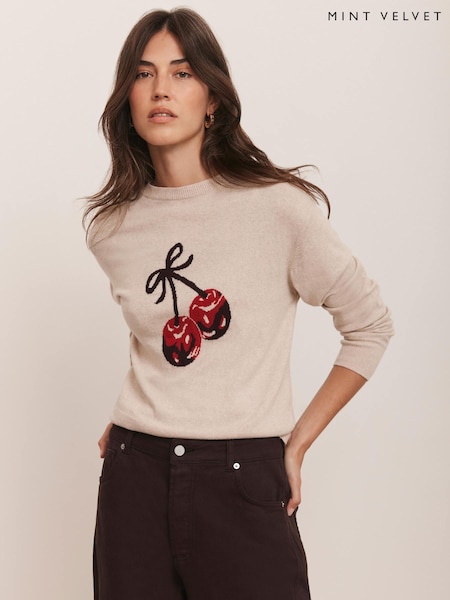 Mint Velvet Natural Cotton Blend Cherry Knit Jumper (Y09050) | €118