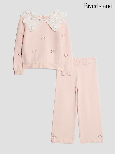 River Island Pink Collared Rose Jumper & Trousers Set (Y09054) | AED198