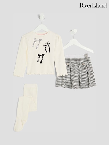 River Island Cream Bow Skort 3 Piece Set (Y09066) | €33