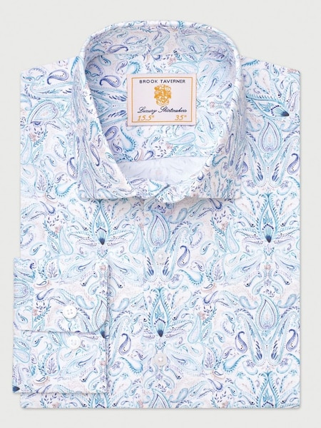 Brook Taverner Blue Paisley Print Occasion Shirt (Y09269) | AED291
