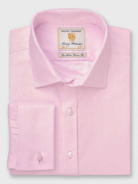 Brook Taverner Pink Double Cuff Herringbone Cotton Shirt (Y09304) | €63
