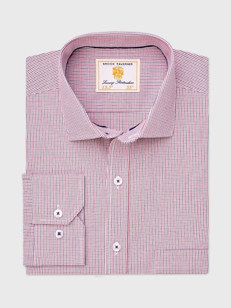 Brook Taverner Red Micro Check Oxford Cotton Shirt (Y09322) | €63