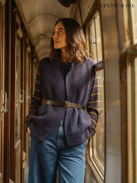 Celtic & Co. Blue Donegal Ribbed Sleeveless Cardigan (Y09358) | € 170