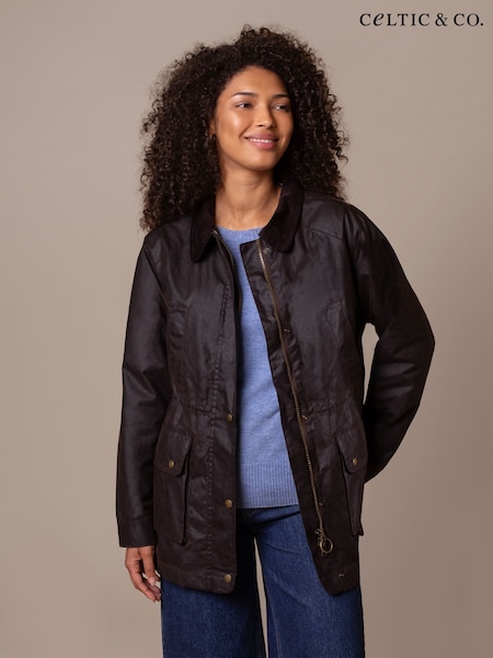 Celtic & Co. Waxed Cotton Waisted Zip Through Brown Jacket (Y09375) | €364