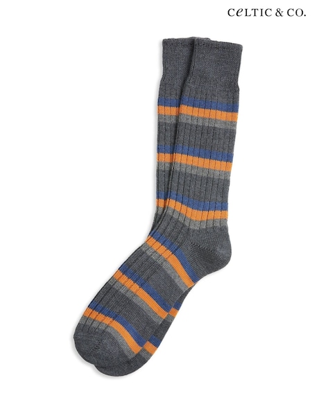Celtic & Co. Grey Men's Merino Cotton Stripe Socks (Y09378) | 50 €