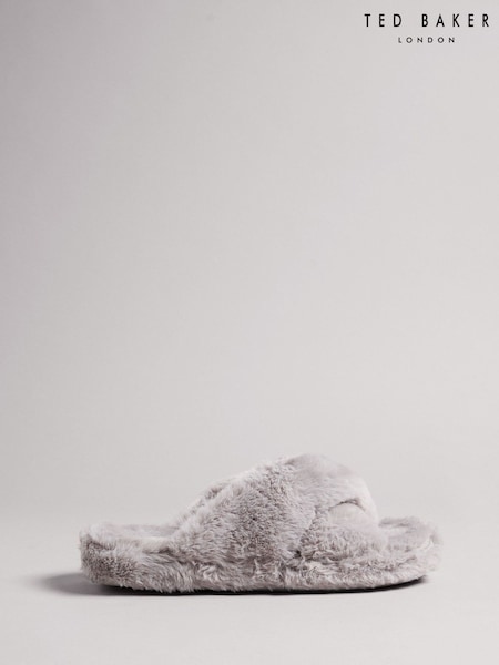 Ted Baker Grey Lopply - Faux Fur Cross Over Slippers (Y09406) | €69
