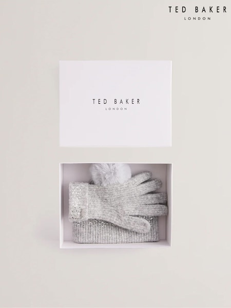 Ted Baker Grey Keriis Rhinestone Knitted Hat And Gloves Set (Y09411) | 372 QAR