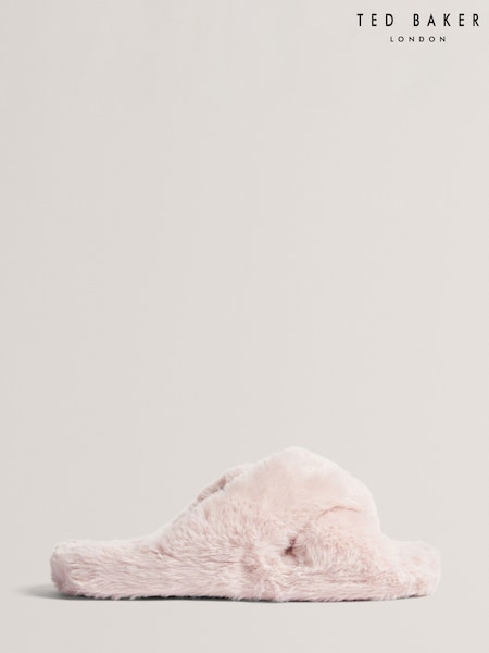 Ted Baker Pink Lopply Faux Fur Cross Over Slippers (Y09414) | €69