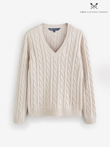 Crew Clothing Natural V-Neck Chunky Heritage Cable Jumper (Y09433) | €75