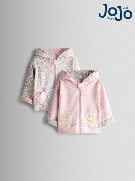 JoJo Maman Bébé Light Pink Bunny Ditsy Reversible Hoodie (Y09453) | AED157 - AED175