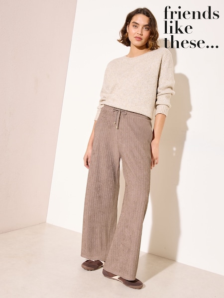 Friends Like These Neutral Petite Ripple Texture Wide Leg Trousers (Y09564) | kr720