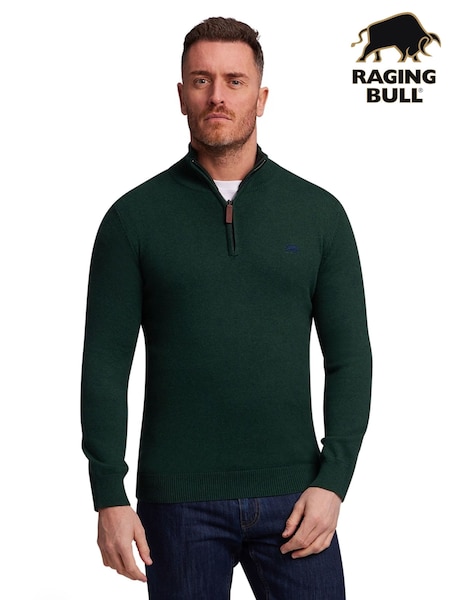 Raging Bull Green Classic Quarter Zip Cotton Cashmere Knit Jumper (Y09591) | 140 € - 156 €
