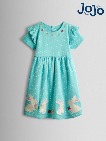 JoJo Maman Bébé Bunny Appliqué Frill Short Sleeve Dress (Y09681) | 156 LEI - 179 LEI