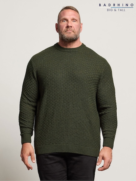 Verde - BadRhino Big & Tall Textured Crew Neck Knitted Jumper (Y09709) | R$ 335