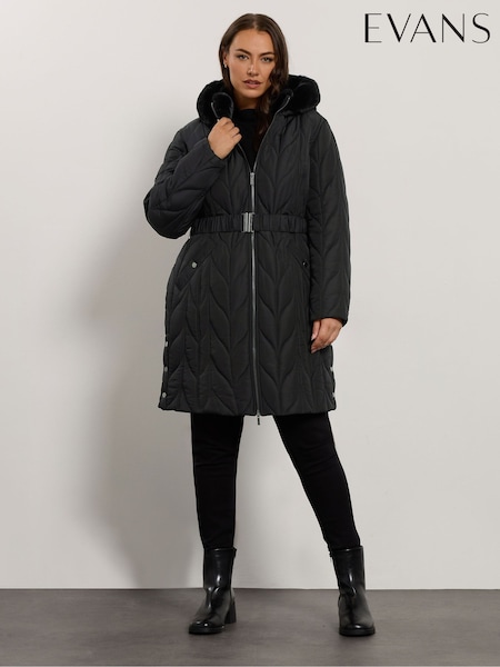 Evans Luxe Faux Fur Black Parka (Y09771) | €128