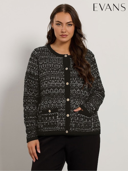 Evans Textured Button Black Cardigan (Y09772) | €61