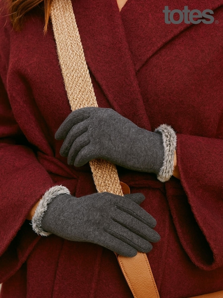 Totes Grey Thermal SmarTouch Gloves With Tipped Fur Cuff (Y09781) | €25