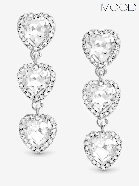 Mood Silver Tone Crystal Heart Triple Drop Statement Earrings (Y09800) | €23