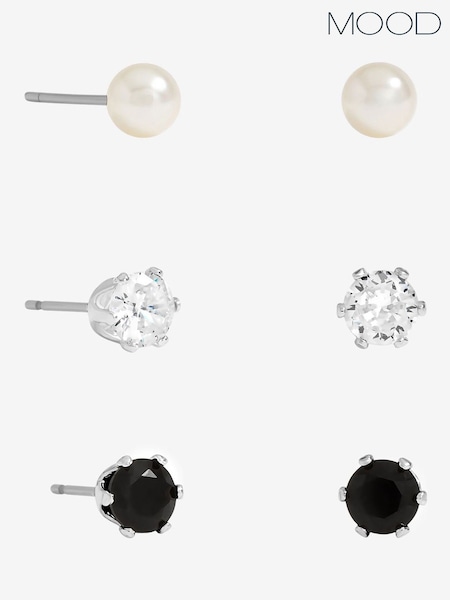 Mood Metallic Tone Pearl, Crystal Jet Stud Earrings - Pack of 3 (Y09801) | €15.50