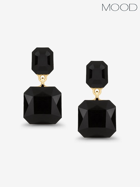 Mood Gold Tone Jet Crystal Rectangle Drop Earrings (Y09811) | AED82