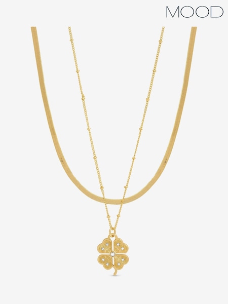 Mood Gold Tone Polished Crystal Clover Double Row Pendant (Y09815) | €22.50