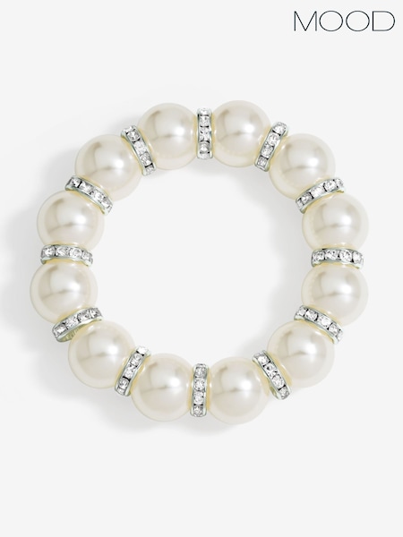 Mood Cream Crystal Pearl Beaded Stretch Bracelet (Y09826) | €19