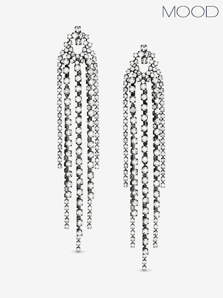 Mood Black Crystal Multi Strand Long Statement Drop Earrings (Y09829) | €22.50