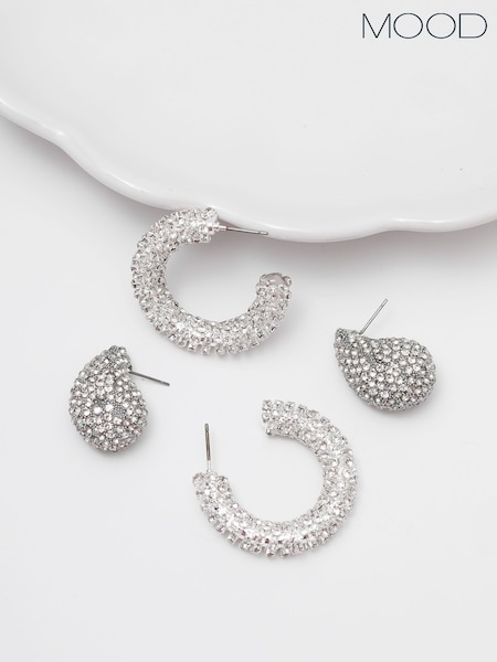 Mood Silver Tone Crystal Dome Stud Earrings (Y09831) | € 27