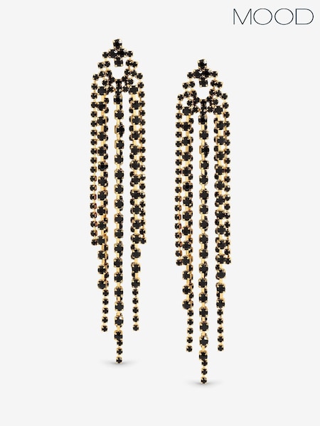 Mood Black Jet Crystal Multi Strand Long Statement Drop Earrings (Y09846) | AED105
