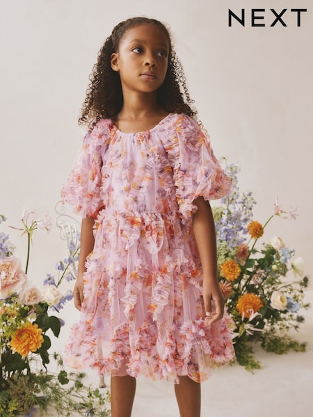 بنفسجي فاتح - Floral 3D Ruffle Mesh Occasion Dress (3-16yrs) (Y09965) | ‏183 د.إ.‏ - ‏ 213‏ د.إ.