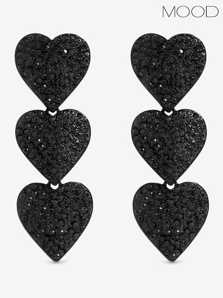 Mood Black Jet and Crystal Triple Heart Drop Statement Earrings (Y10092) | €27