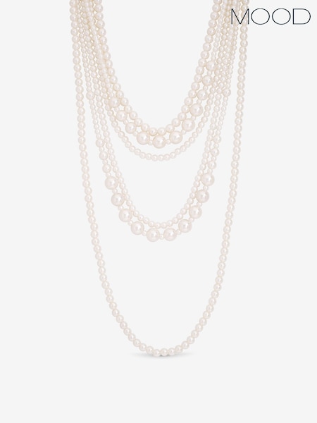 Mood Cream Pearl Multi Row Statement Necklace (Y10116) | AED128