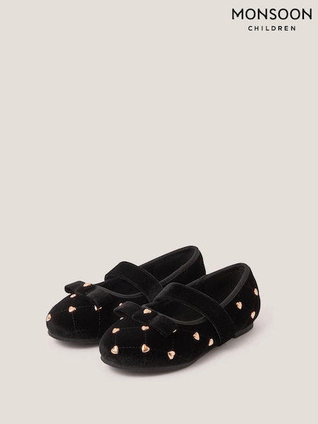 Monsoon Black Heart Stud Velvet Ballet Flats (Y10205) | €33 - €38