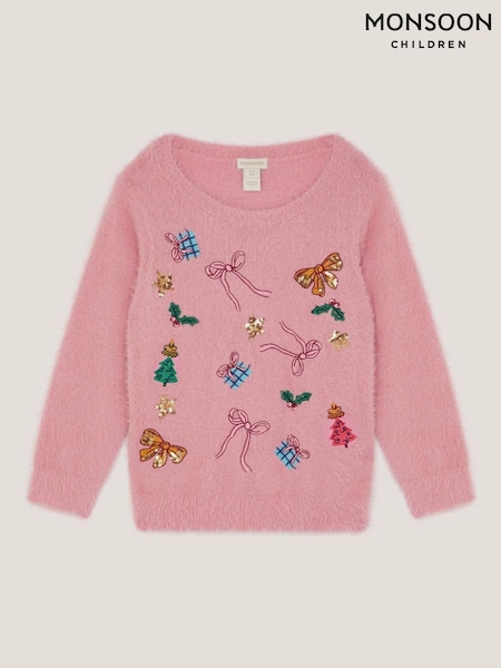 Monsoon Pink Embellished Fuzzy Christmas Jumper (Y10207) | AED227 - AED256