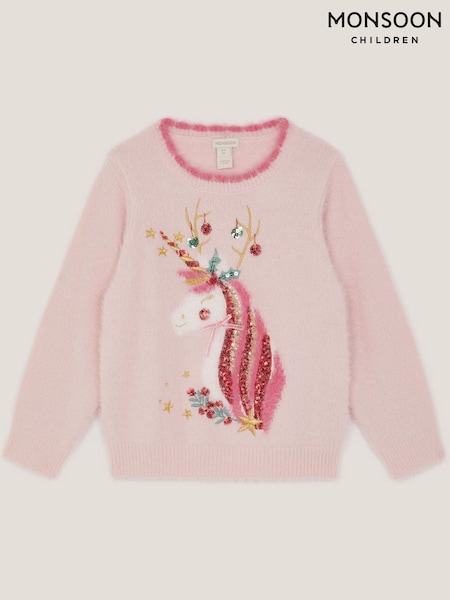 Monsoon Pink Christmas Unicorn Fuzzy Jumper (Y10210) | AED227 - AED256