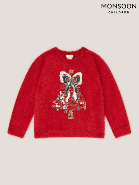 Monsoon Red Embellished Tree Fuzzy Christmas Jumper (Y10214) | AED227 - AED256